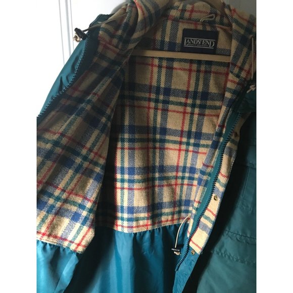 Lands End Direct Merchant green with plaid interior zip front hooded jacket - Picture 4 of 7